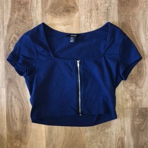 Navy Zipper Front F21 Crop Top
